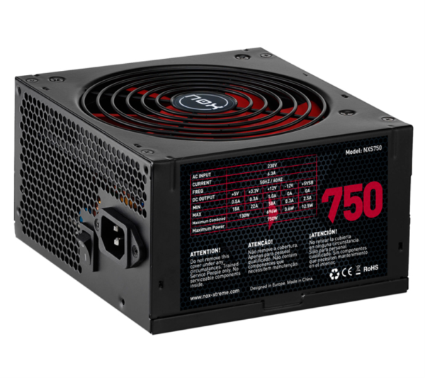 NOX NXS750 unidad de fuente de alimentación 750 W 20+4 pin ATX Negro, Rojo