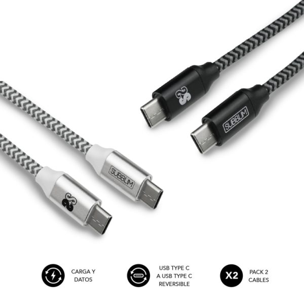 SUBBLIM PACK 2 CABLES USB TIPO USB-C A USB-C 1 M BLACK/SILVER cable USB