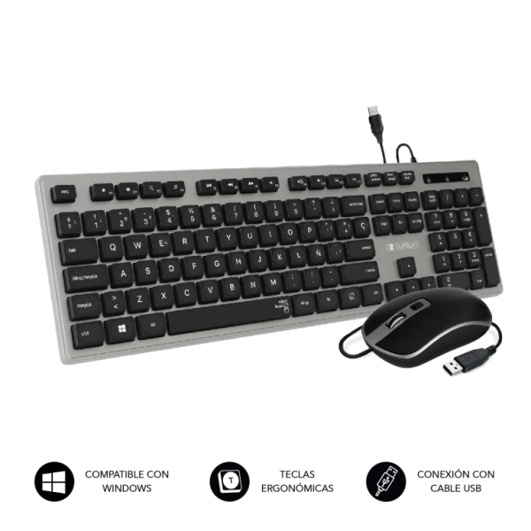 SUBBLIM SUBKBC-CEKE50 teclado Ratón incluido Universal QWERTY Español Negro, Gris