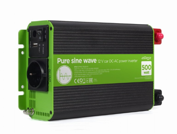 EnerGenie EG-PWC-PS500-01 adaptador e inversor de corriente Auto 500 W Negro, Verde