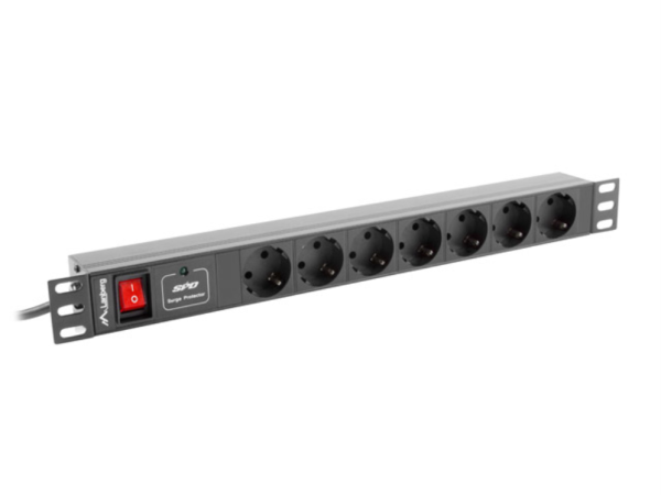 Lanberg PDU-07F-0200-BK unidad de distribución de energía (PDU) 7 salidas AC 1U Negro