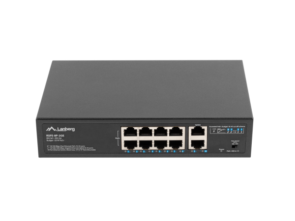 Lanberg RSFE-8P-2GE-120 switch No administrado Gigabit Ethernet (10/100/1000) Energía sobre Ethernet (PoE) 1U Negro