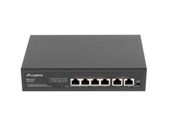 Lanberg RSFE-4P-2FE-60 switch No administrado Fast Ethernet (10/100) Energía sobre Ethernet (PoE) 1U Negro