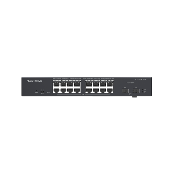 switch-ruijie-reyee-rg-es218gc-p-gigalan-16p-sfp-2p-poe-240w.png Ruijie Networks RG-ES218GC-P switch Gestionado L2 Gigabit Ethernet (10/100/1000) Energía sobre Ethernet (PoE) Negro