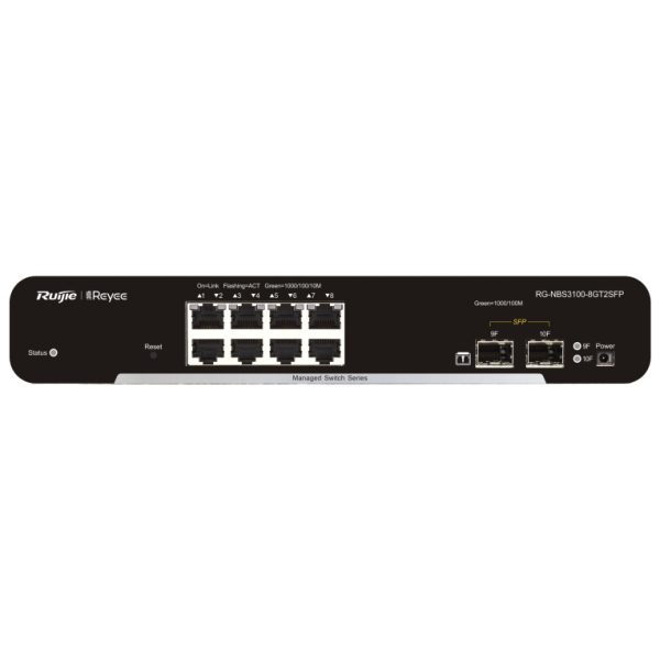 switch-ruijie-reyee-rg-nbs3100-8gt2sfp-gigalan-8p-sfp-2p-l2-gestionable.png Ruijie Networks RG-NBS3100-8GT2SFP switch Gestionado L2 Gigabit Ethernet (10/100/1000) Negro