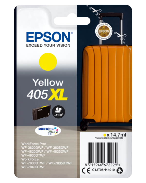 Epson 405XL DURABrite Ultra Ink cartucho de tinta 1 pieza(s) Original Alto rendimiento (XL) Amarillo