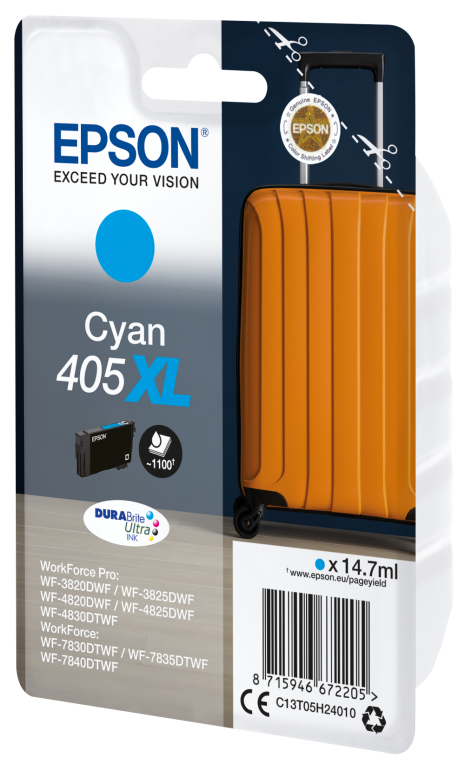 Epson 405XL DURABrite Ultra Ink cartucho de tinta 1 pieza(s) Original Alto rendimiento (XL) Cian