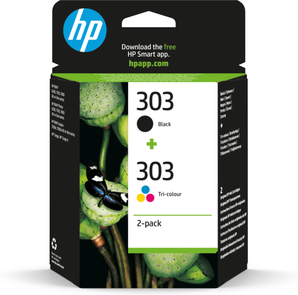 HP 303 2-pack Black/Tri-color Original Ink Cartridges cartucho de tinta 2 pieza(s) Rendimiento estándar Negro, Cian, Magenta, Amarillo