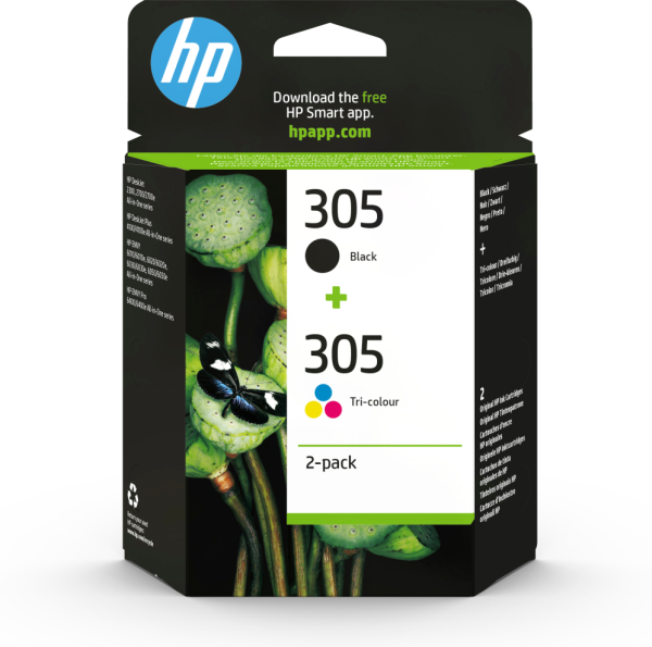 HP 305 2-Pack Tri-color/Black Original Ink Cartridge cartucho de tinta 2 pieza(s) Rendimiento estándar Negro, Cian, Magenta, Amarillo