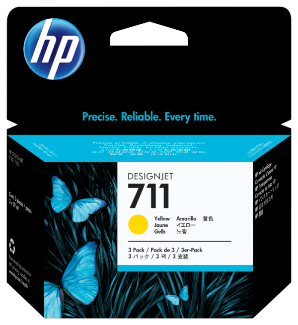 HP 711 3-pack 29-ml Yellow DesignJet Ink Cartridges cartucho de tinta 3 pieza(s) Original Rendimiento estándar