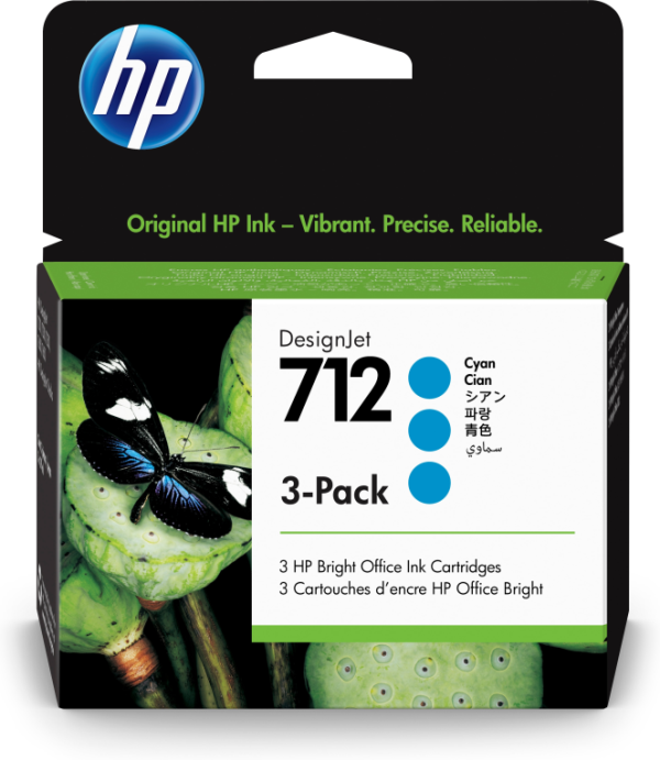 HP 712 3-pack 29-ml Cyan DesignJet Ink Cartridge cartucho de tinta 3 pieza(s) Original Rendimiento estándar