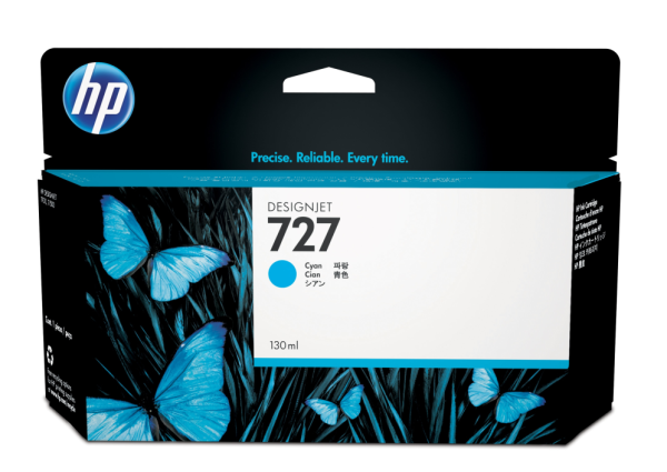 HP 727 130-ml Cyan DesignJet Ink Cartridge cartucho de tinta 1 pieza(s) Original Rendimiento estándar