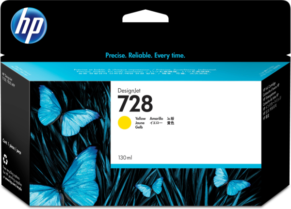 HP 728 130-ml Yellow DesignJet Ink Cartridge cartucho de tinta 1 pieza(s) Original Rendimiento estándar