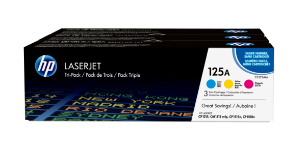 HP 125A 3-pack Cyan/Magenta/Yellow Original LaserJet Toner Cartridges cartucho de tóner 3 pieza(s) Cian, Magenta, Amarillo